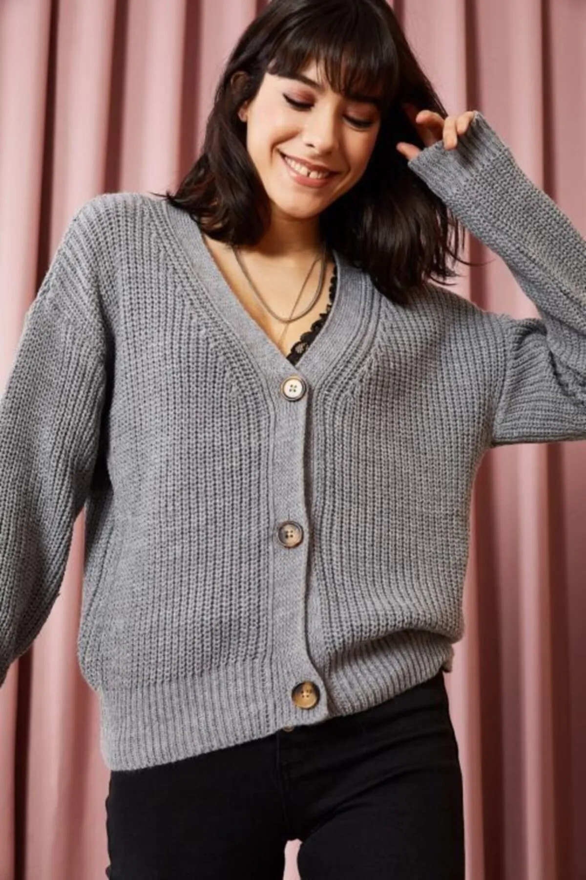 Happiness İstanbul  Strickjacke - Grau - Regular Fit
