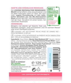 Logona Moisture Reichhaltige Reinigungsmilch Bio-Damaszener Rose Reinigungsmilch-125 ml