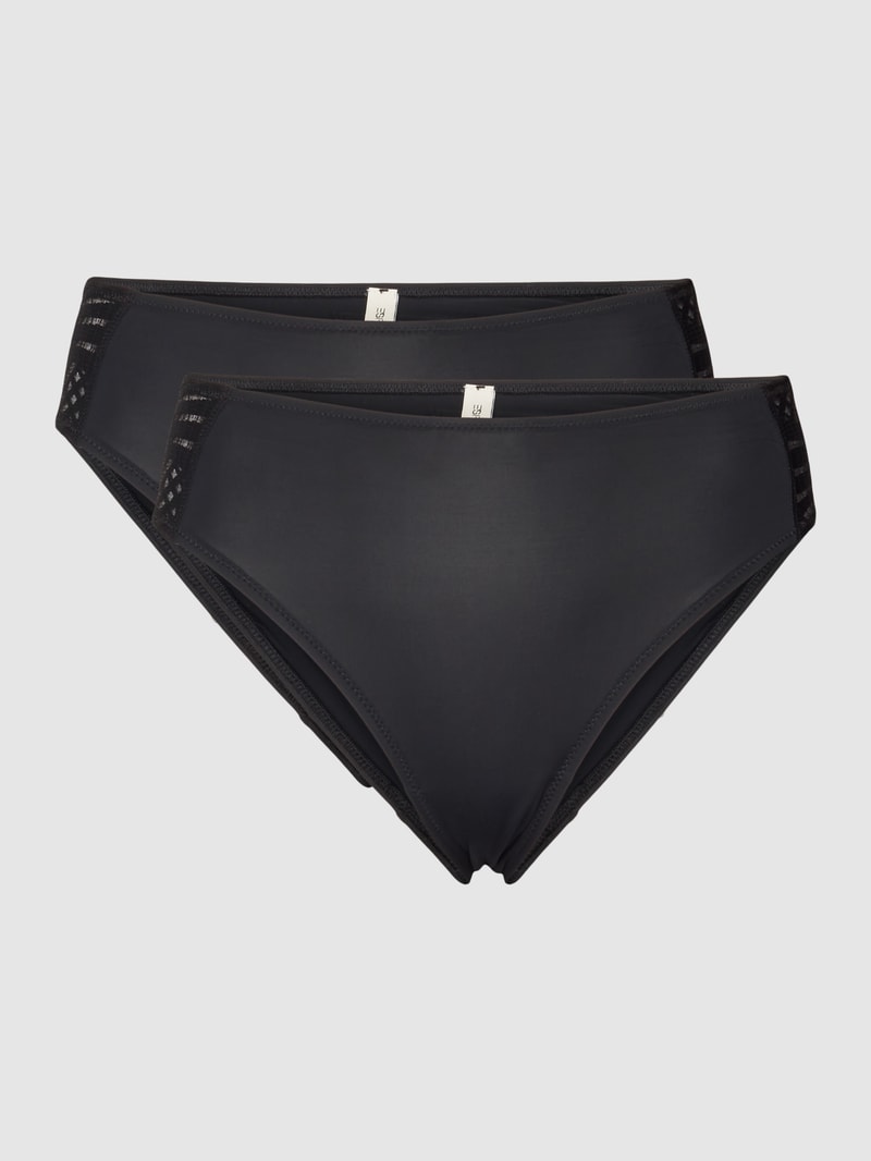Slip mit Spitzeneinsätzen im 2er-Pack in schwarz