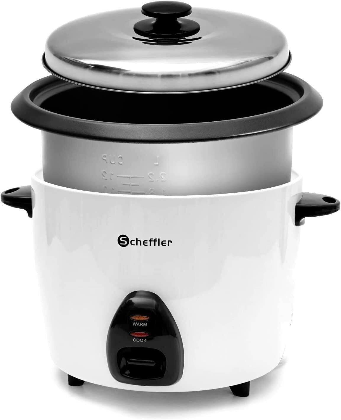 Scheffler Reiskocher 1.5L-4.2L, 800-1600 W, Warmhaltefunktion, Antihaftbeschichtet, inkl. Reislöffel + Messbecher, Deckel aus Edelstahl