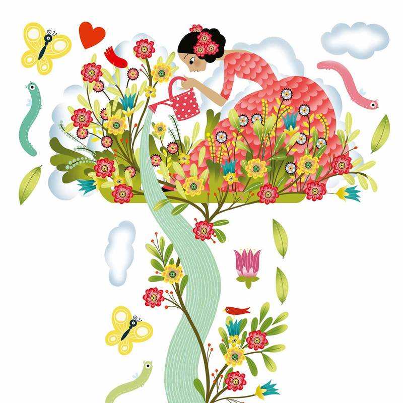 Toise-sticker mural Jeune fille au jardin Djeco