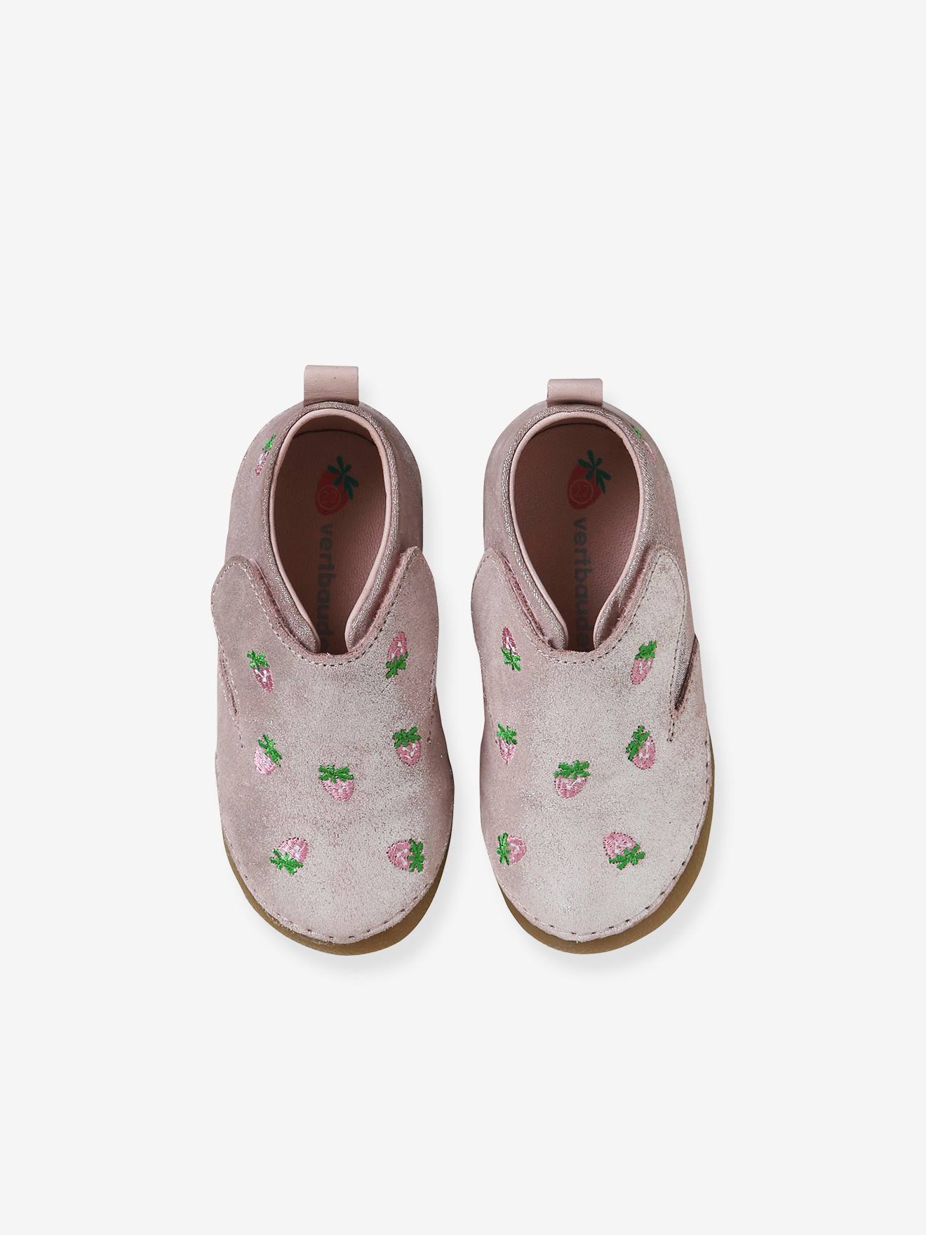 Chaussons scratché bébé en cuir souple rose