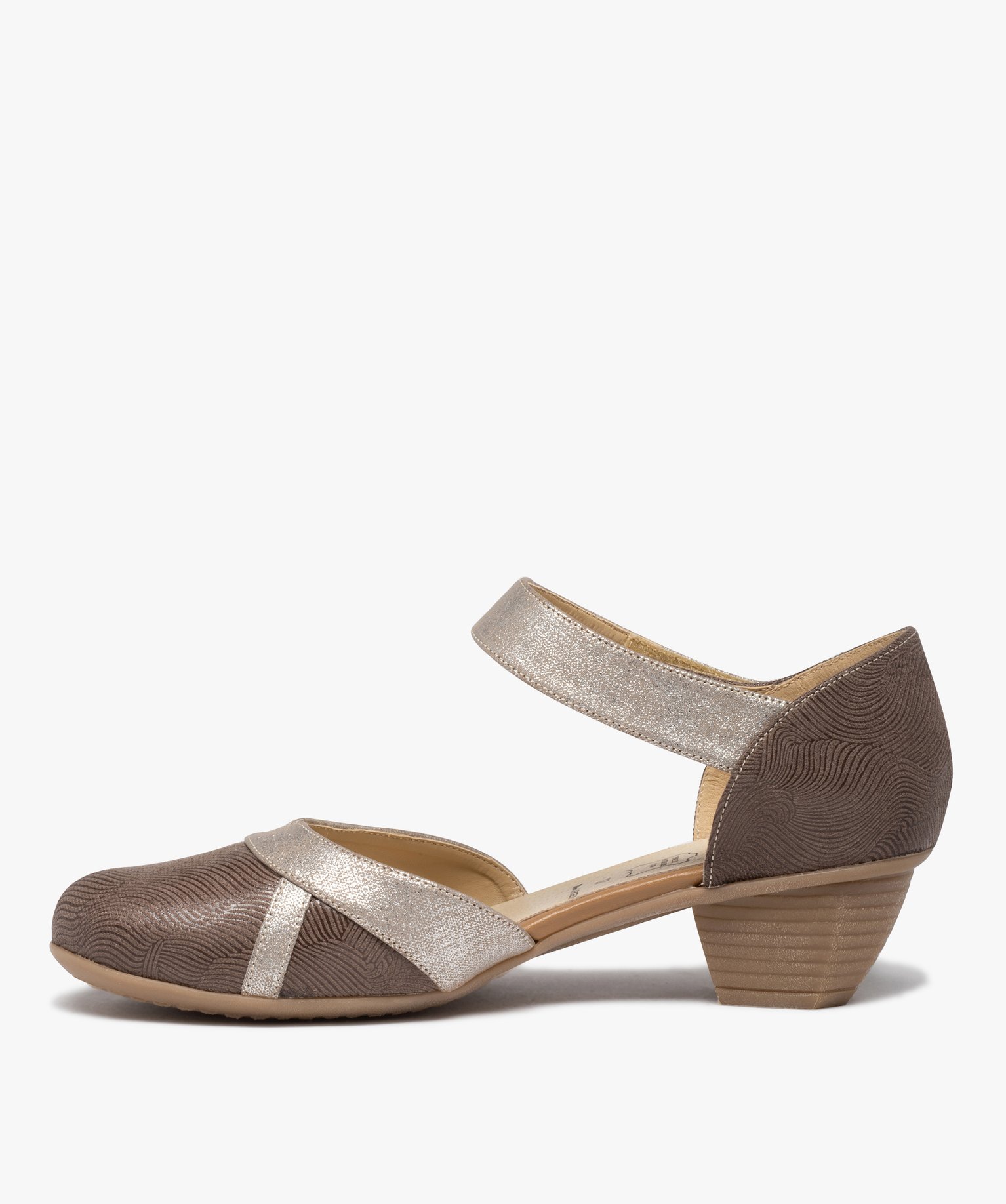 Escarpins femme confort à bride scratch détails brillants marron | GEMO
