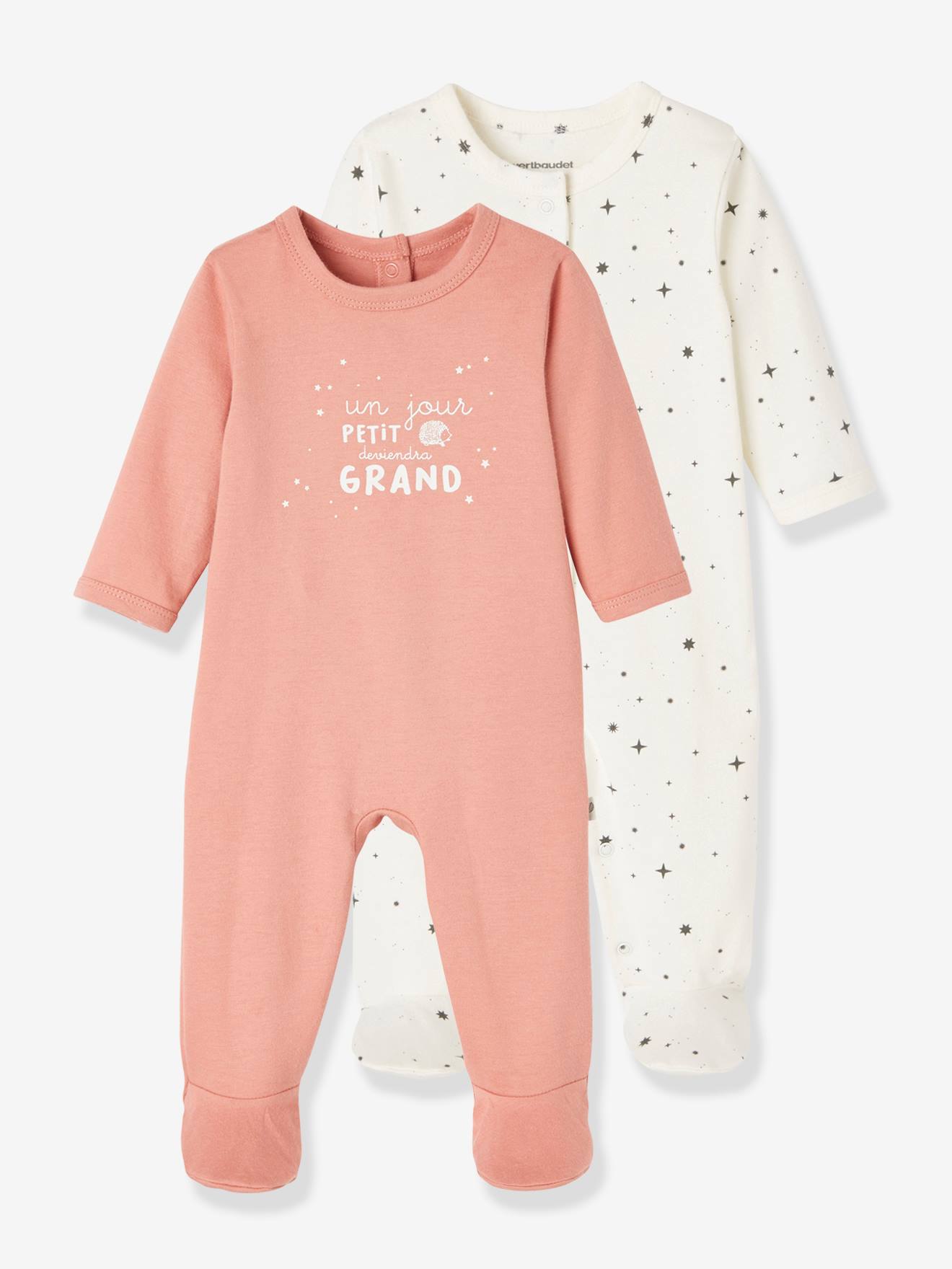 Vertbaudet Bio-Kollektion: 2er-Pack Baby Strampler - altrosa+wollweiß