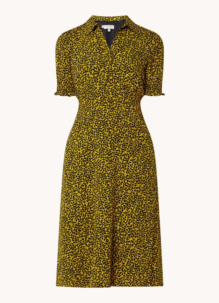Vestido camisero midi de corte A de Hobbs Elora en tejido estampado con mangas abullonadas.