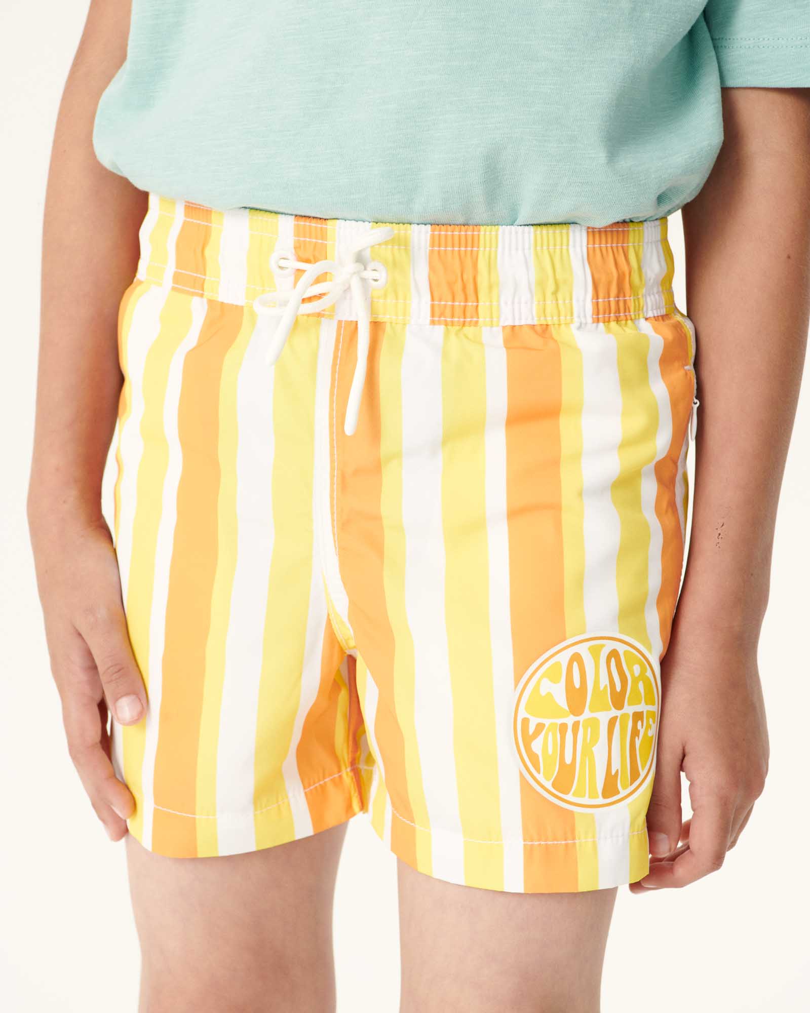 Short de bain Rayure abricot/Citron enfant Cassis