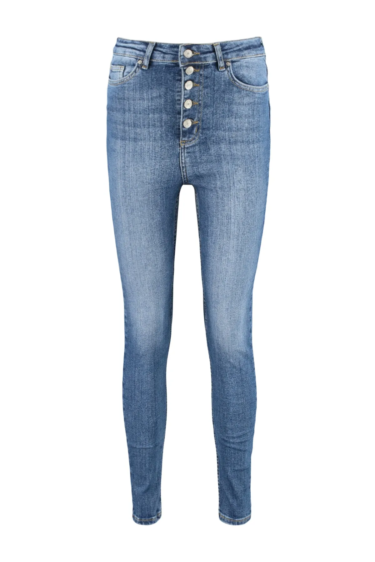 Trendyol Collection  Dunkelblaue Skinny Jeans mit Knopfleiste vorne und hoher Taille TWOSS23JE00077