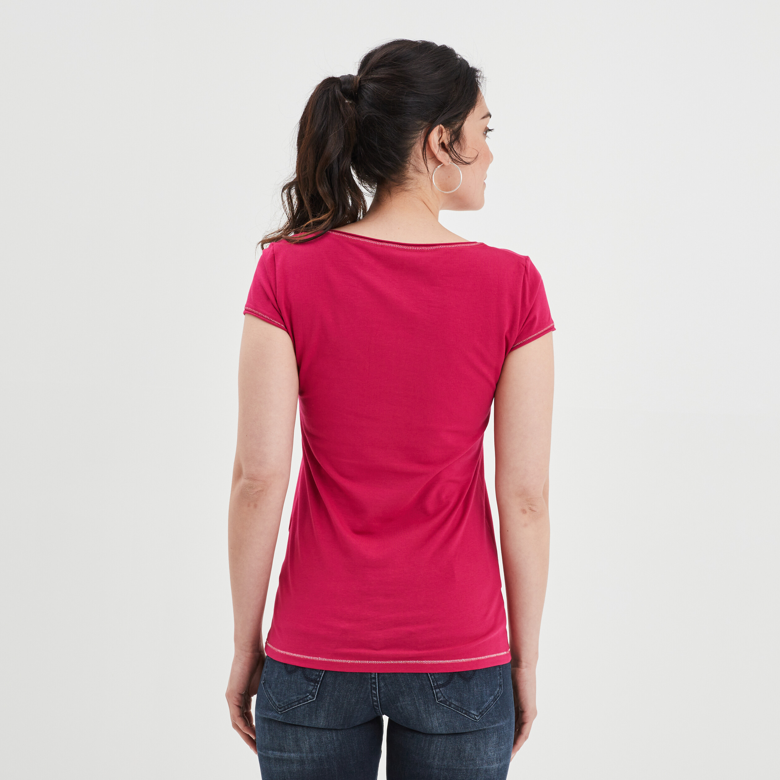 T-shirt manches courtes ajusté rose framboise femme | La Halle