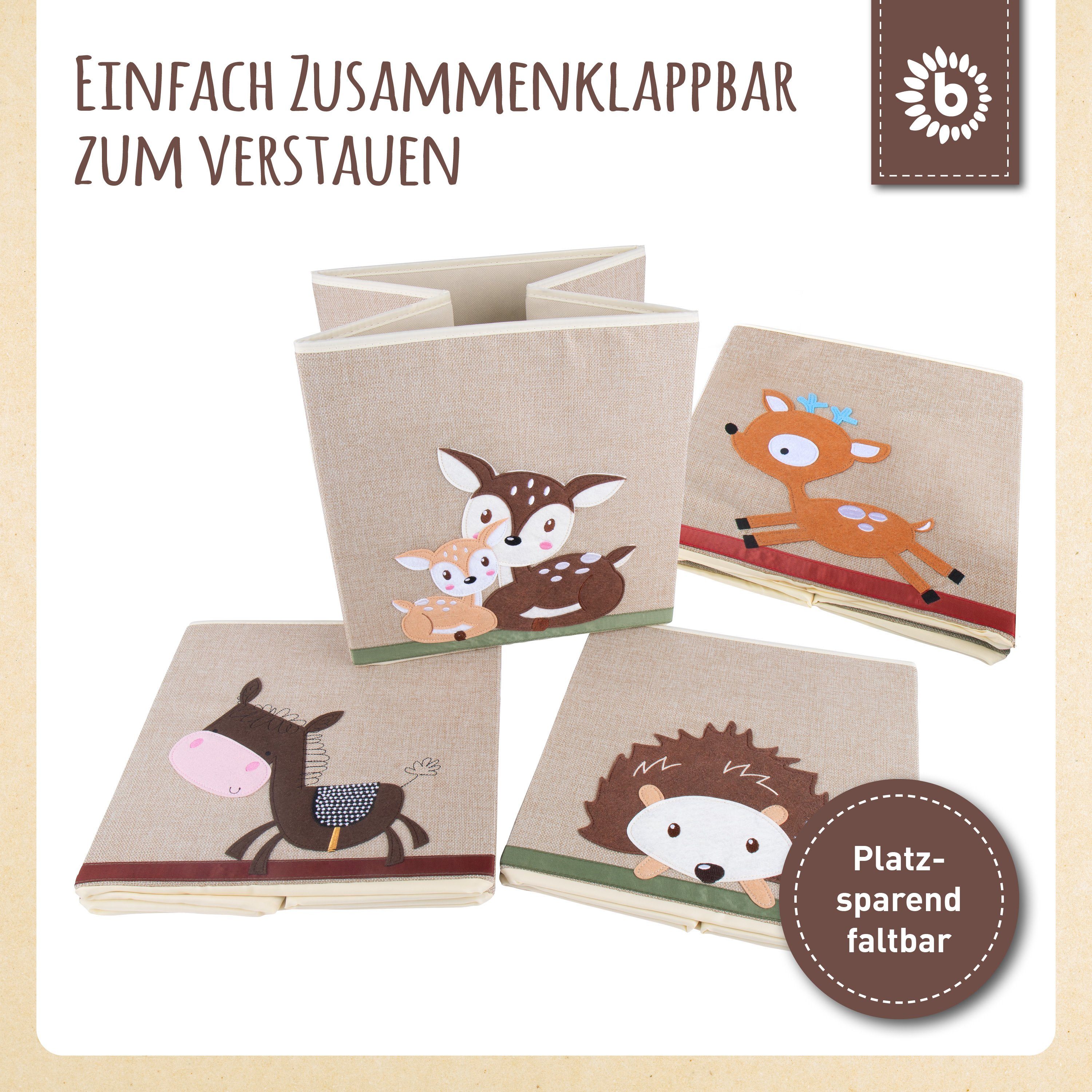 BIECO Spielzeugtruhe Bieco Aufbewahrungsbox Kinder Rehe Motiv ca. 36L faltbar Süße Spielzeug Kiste für Kallax Regal Aufbewahrungsbox 33x33x33 Kallax Boxen für Spielzeug Aufbewahrung Storage Box Kallax Korb