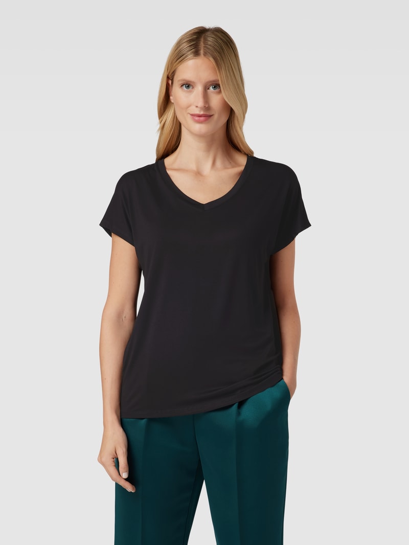 T-Shirt mit Label-Detail Modell 'Marcia' in schwarz