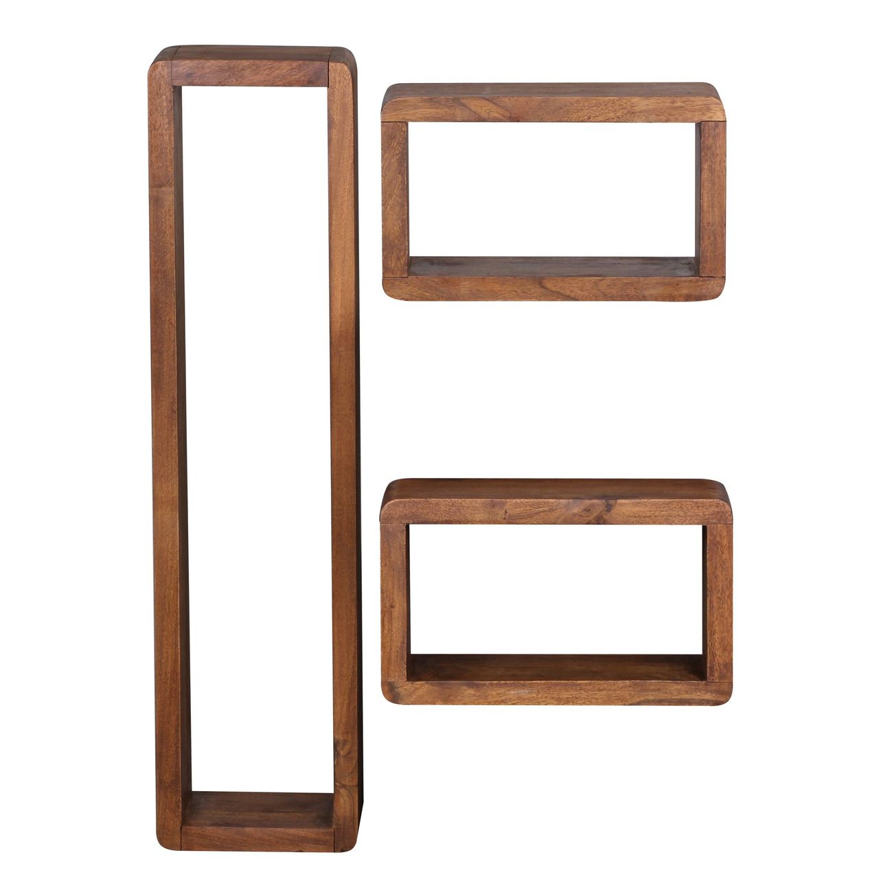 Wohnling Sheesham Massivholz 3er Set Wandregale Cubes