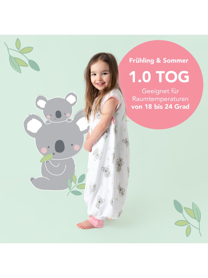 Schlummersack Schlafsack mit Füßen und umklappbaren Bündchen 1.0 TOG in Rosa-Weiß günstig kaufen