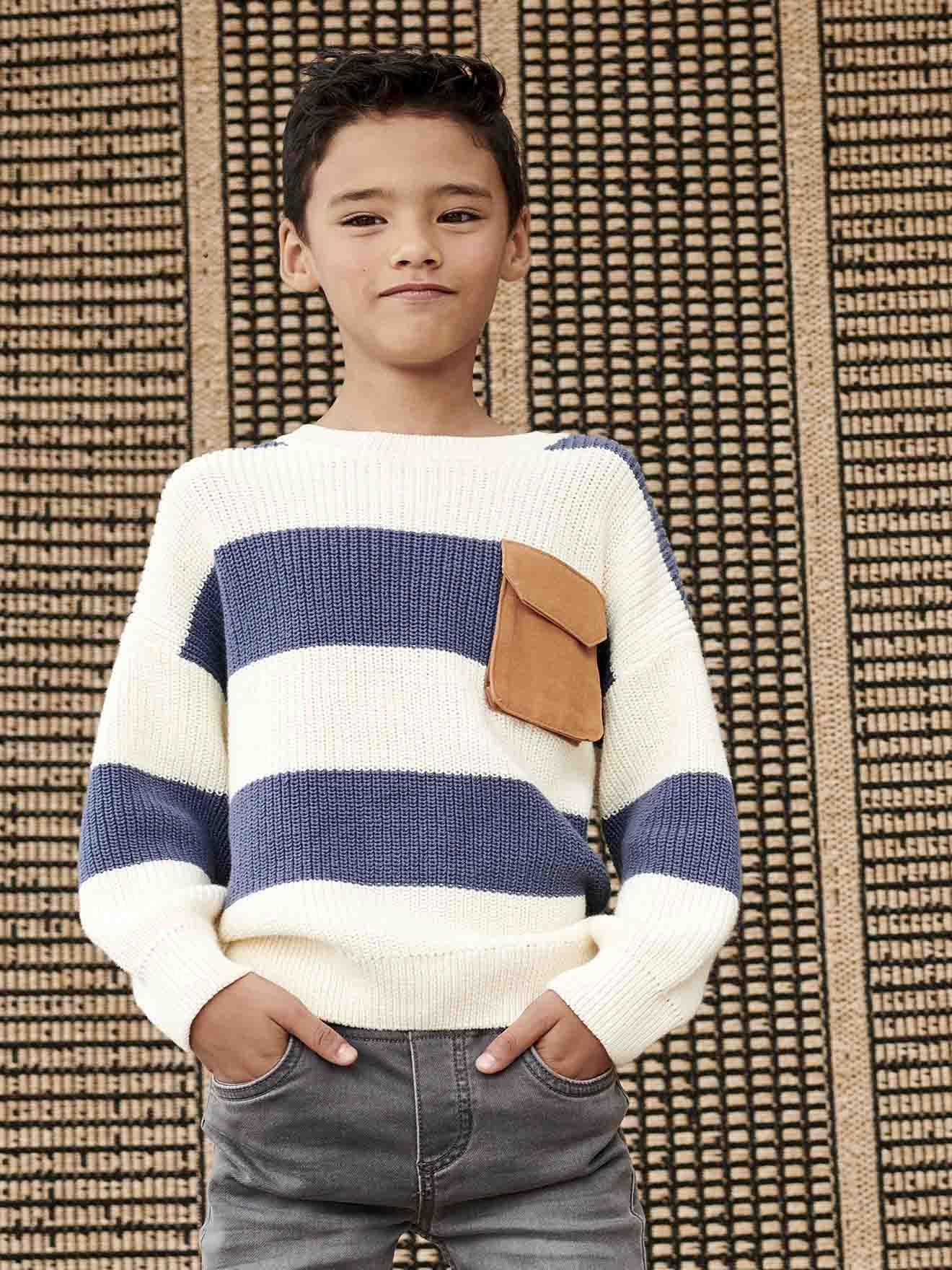 Vertbaudet Jungen Pullover mit breiten Streifen - marine gestreift