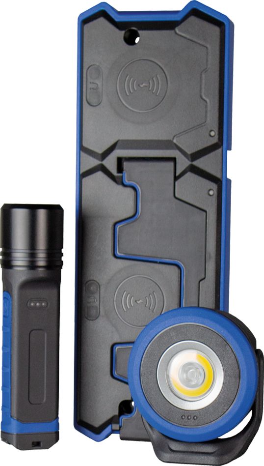 Schwabe 42832 INDU 3 Induktionsladestation 2x10W + Akku LED-Flutlicht + LED-Taschenlampe