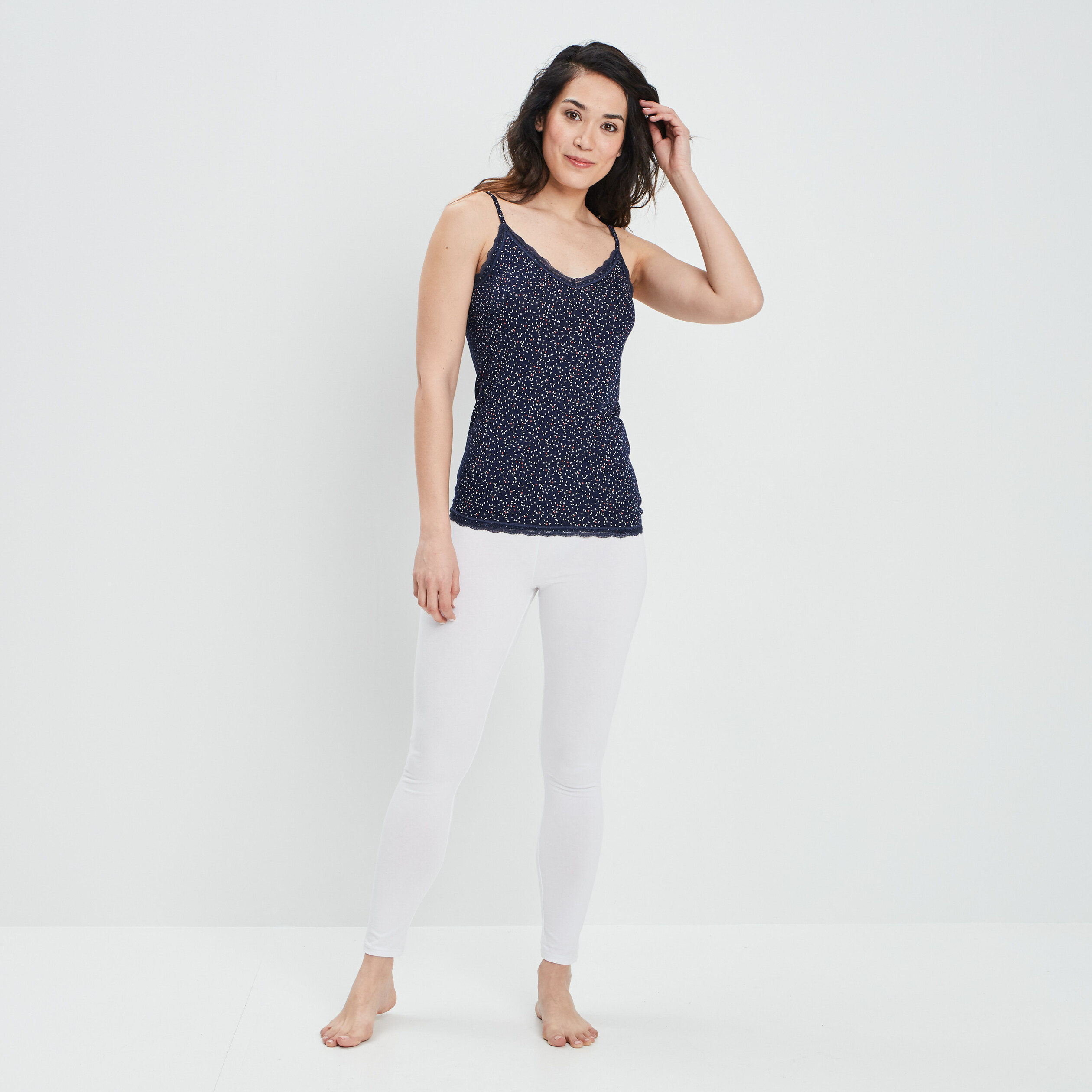 Haut de pyjama débardeur col V bleu marine femme | La Halle