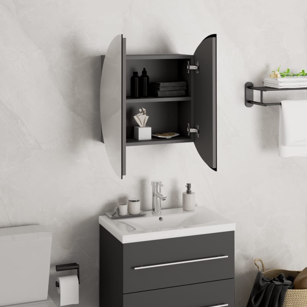 vidaXL Badezimmerspiegelschrank Badezimmerschrank mit Rundem Spiegel & LED Grau 40x40x17,5 cm (1-St)