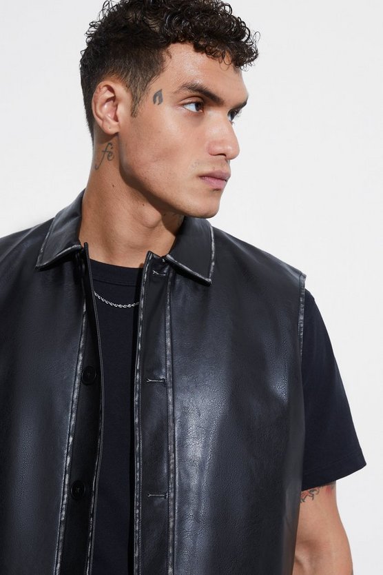 Ärmelloser Oversize PU-Blazer