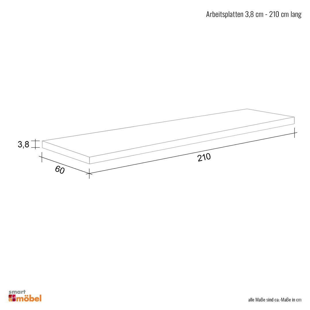 Flex-Well Arbeitsplatte - 210 x 60 x 3,8 cm - San Remo Eiche – Rodello/Lino