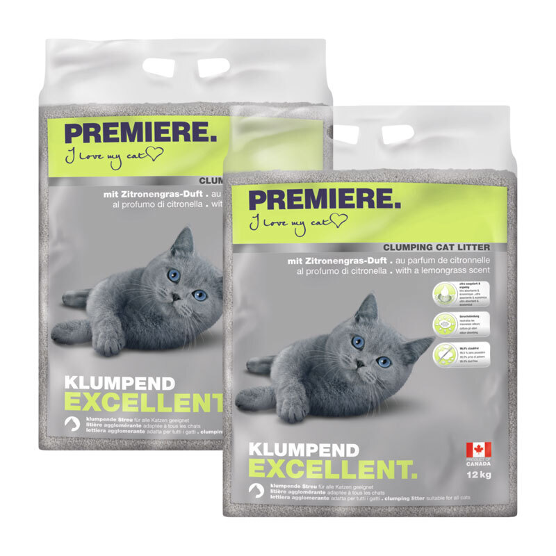 PREMIERE Katzenstreu PREMIERE Excellent Klumpstreu, Zitronengras-Duft 2x12 kg