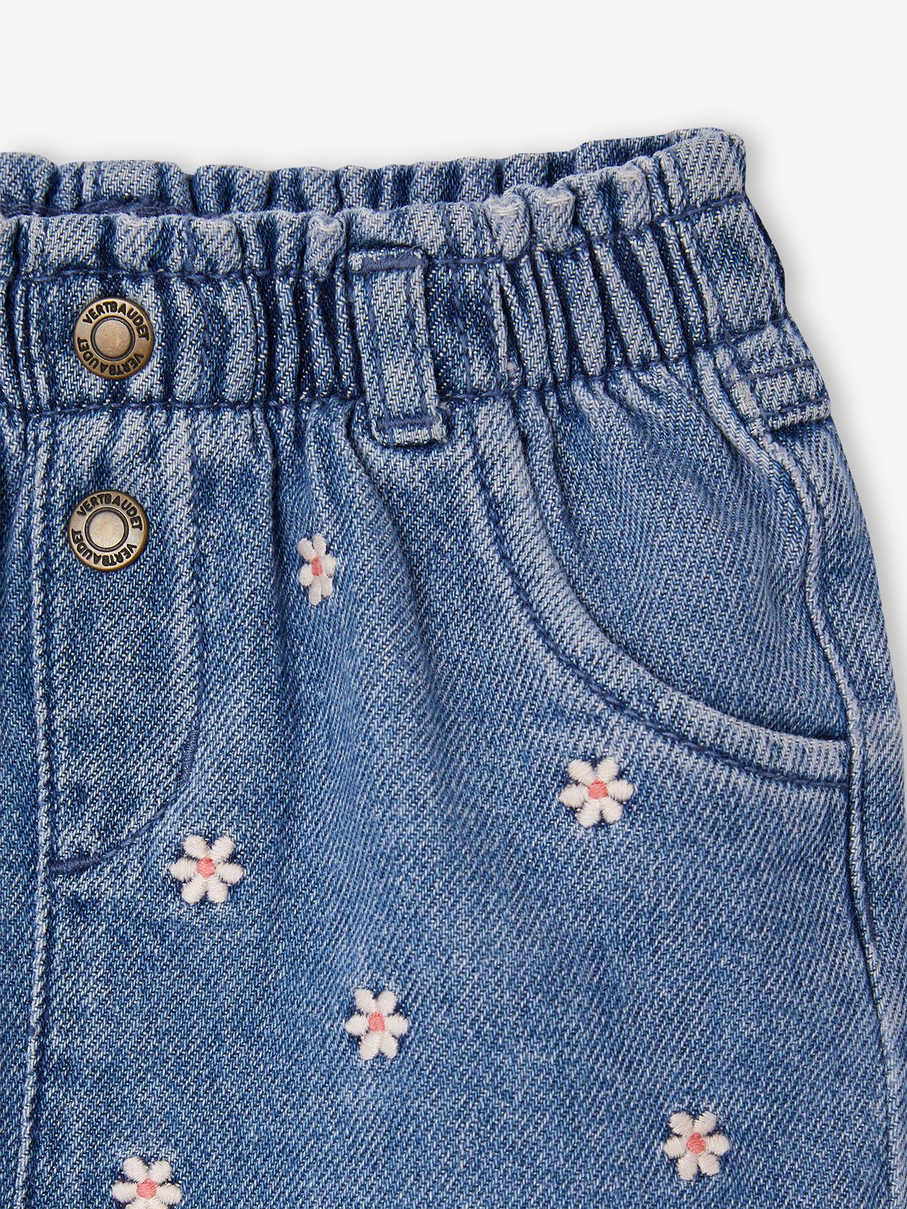 Vertbaudet Baby Jeansshorts mit Blumenstickerei - blue stone