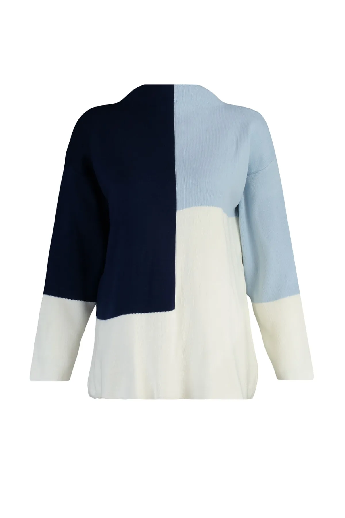 Trendyol Modest  Blauer, farbblockierter Strickpullover mit hohem Kragen TCTAW22AK0054