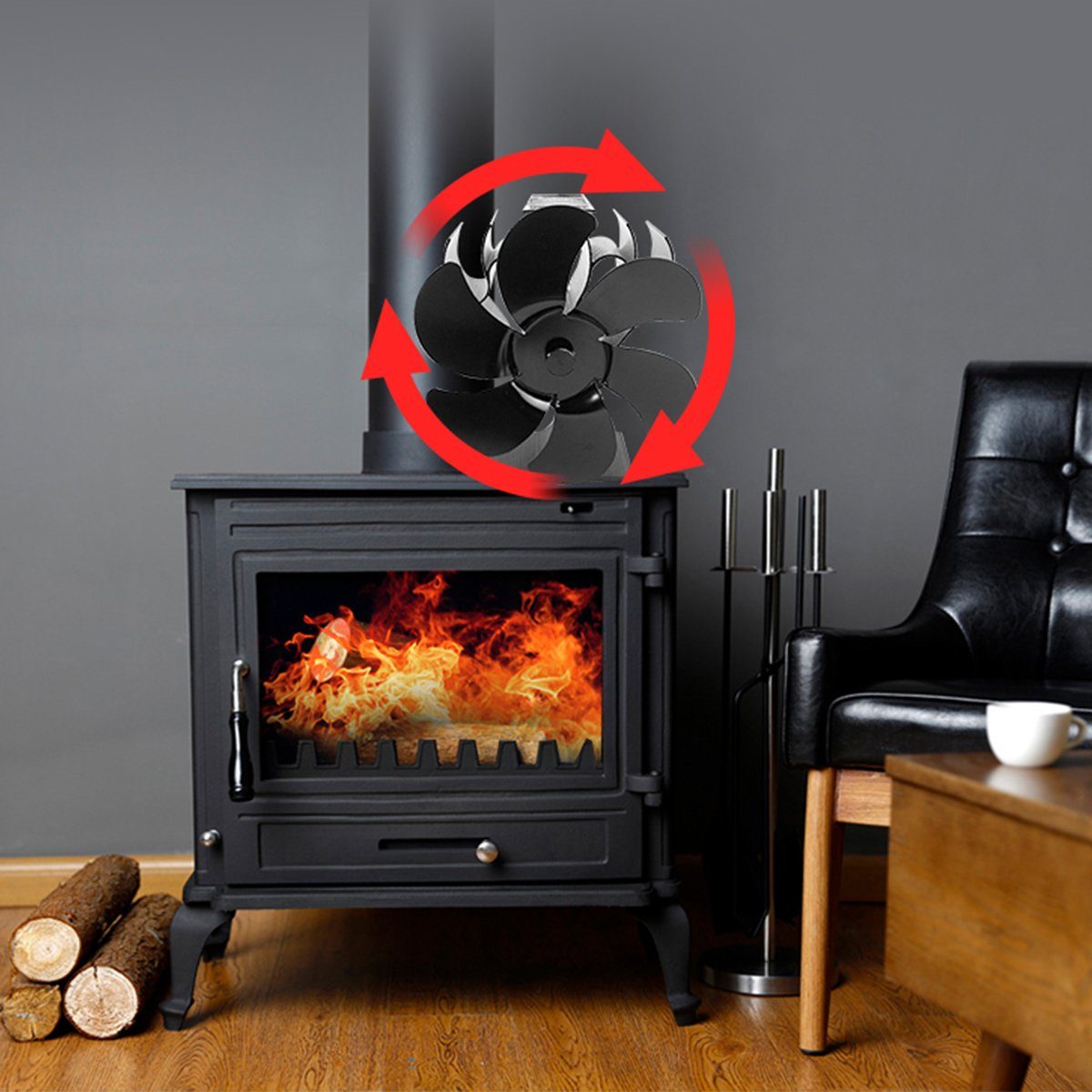 meeteu Kaminventilator 6 Flügel Stromloser Kaminofen Ventilator Stove Fan, Ofenventilator Kaminofen Gebläse Lüfter Holzofen