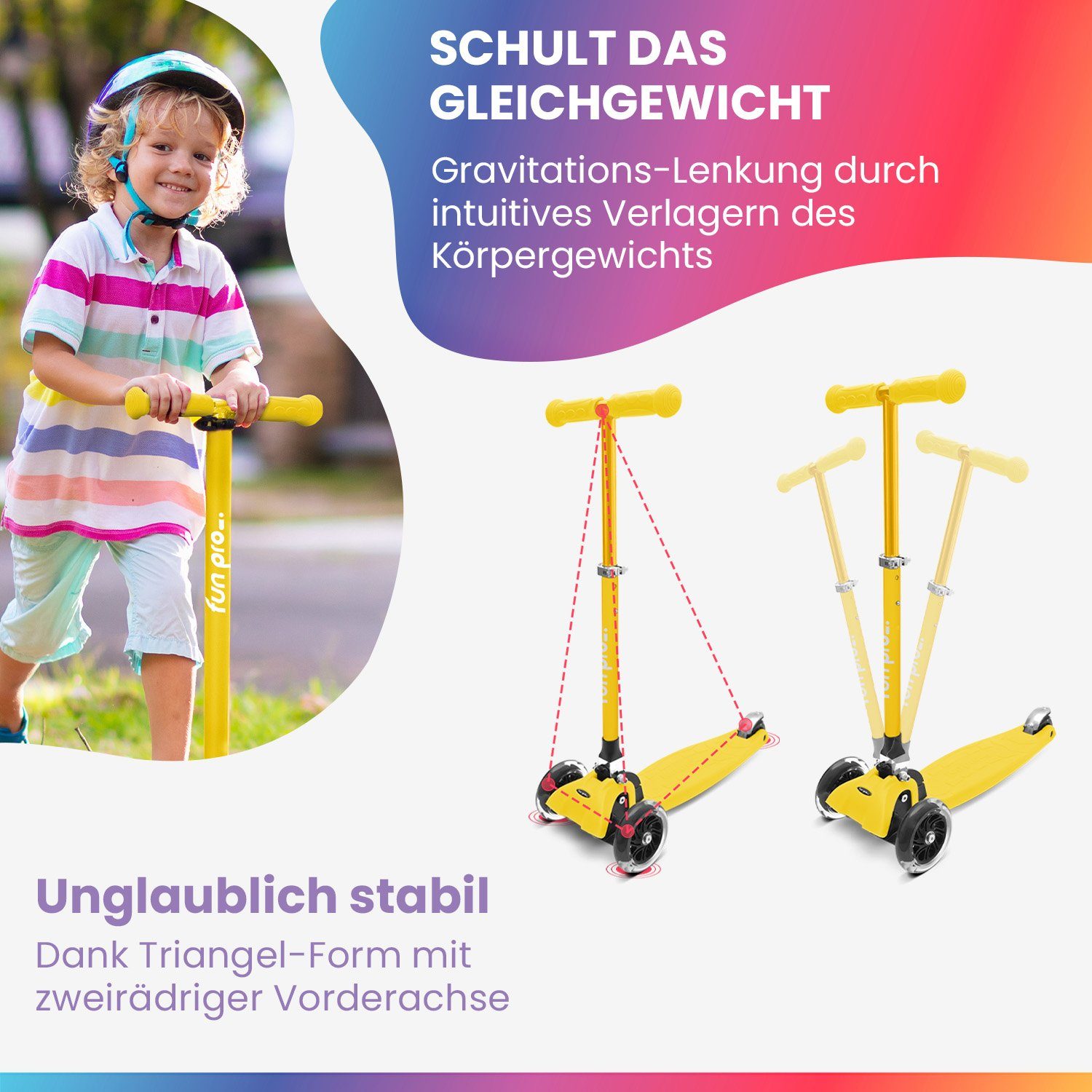 fun pro Cityroller ONE DeLuxe Kinderroller, Kick Scooter Roller Kinder - Stunt Tretroller Kinder klappbar