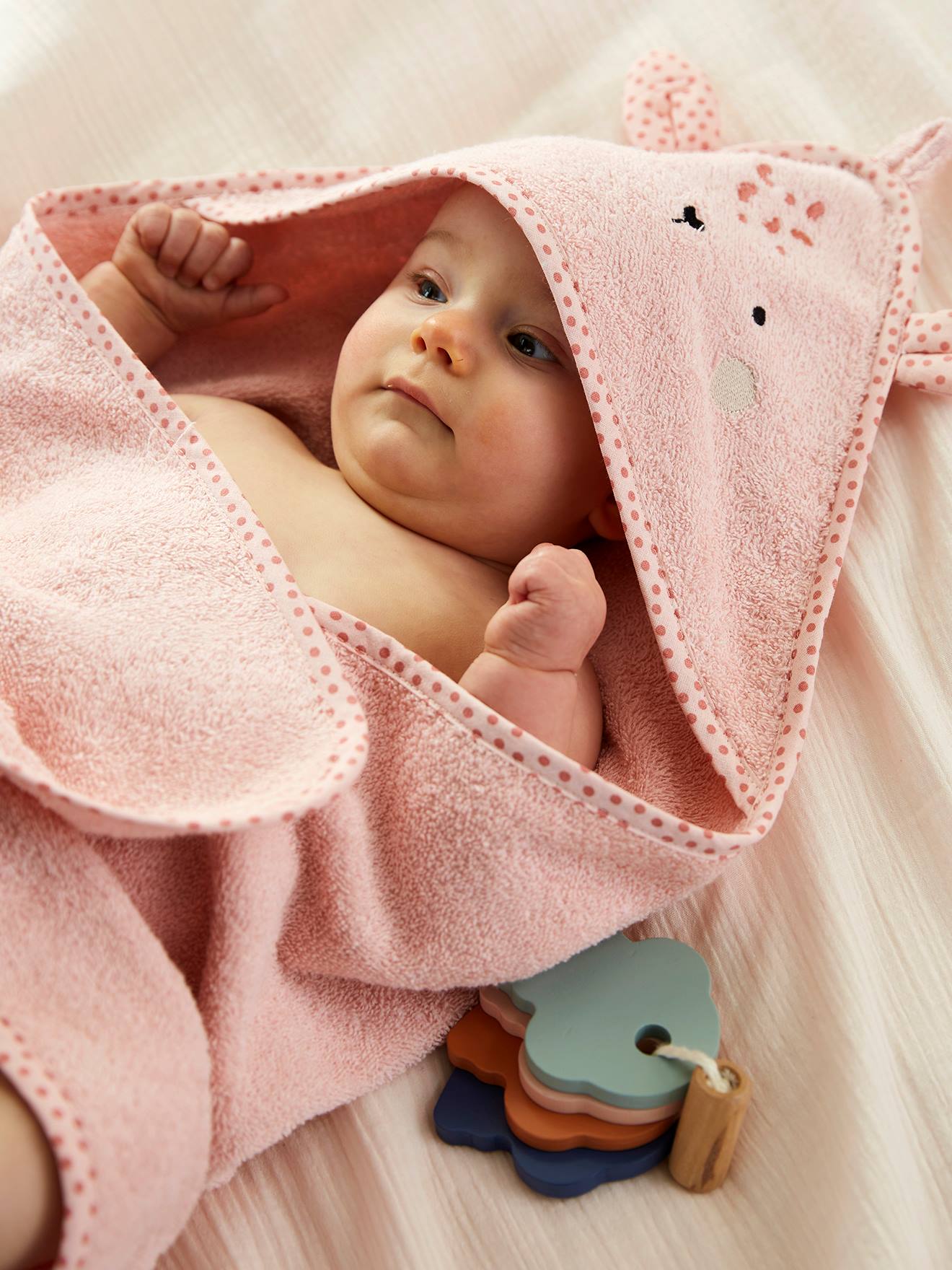 Vertbaudet Baby Kapuzen-Badetuch, Kapuzenhandtuch Oeko Tex - weiß