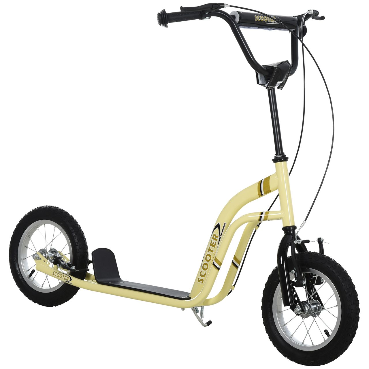 HOMCOM Kinderroller Scooter Tretroller Cityroller Kinder Roller Kickboard mit Luftreifen 12 Zoll Beige 120 x 58 x 80-85 cm