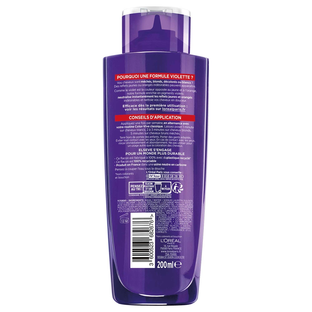 L'Oréal Paris Elseve Color-Vive Shampoing violet déjaunisseur enrichi en pigments violets