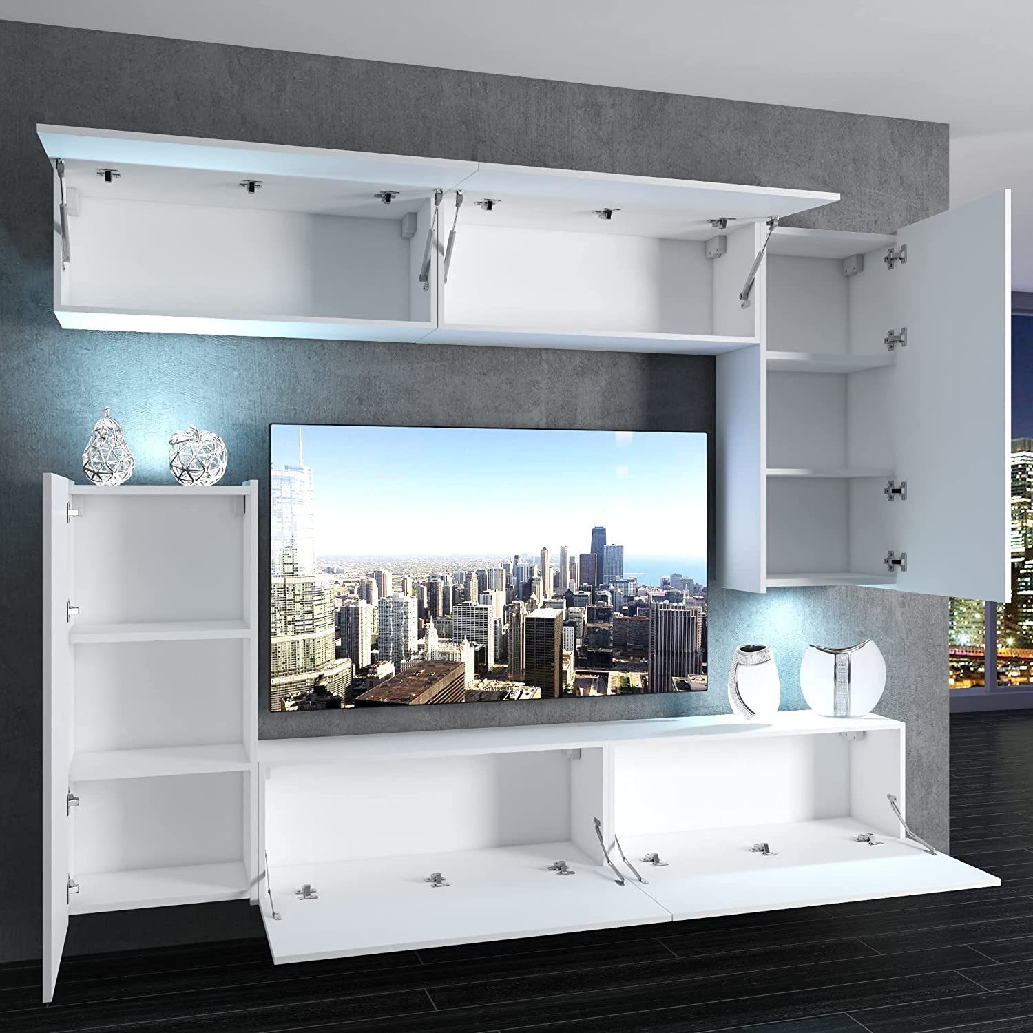 Unique Home Wohnwand Wohnwand Unique 8 mit LED Beleuchtung, Farbe wählbar
