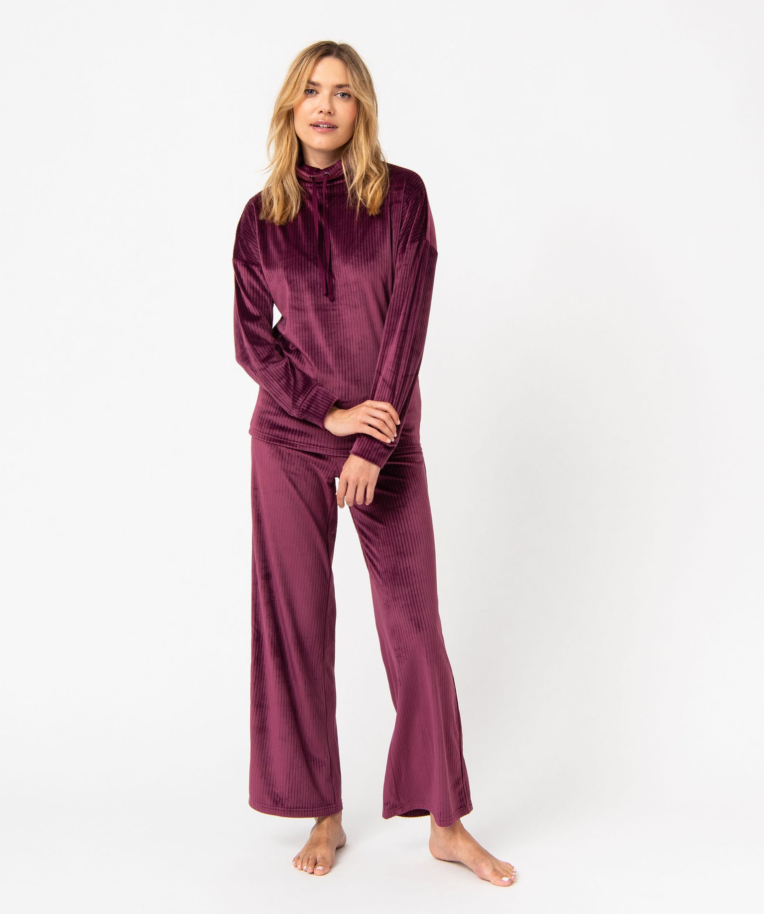 Haut de pyjama en velours ctelé femme violet | GEMO