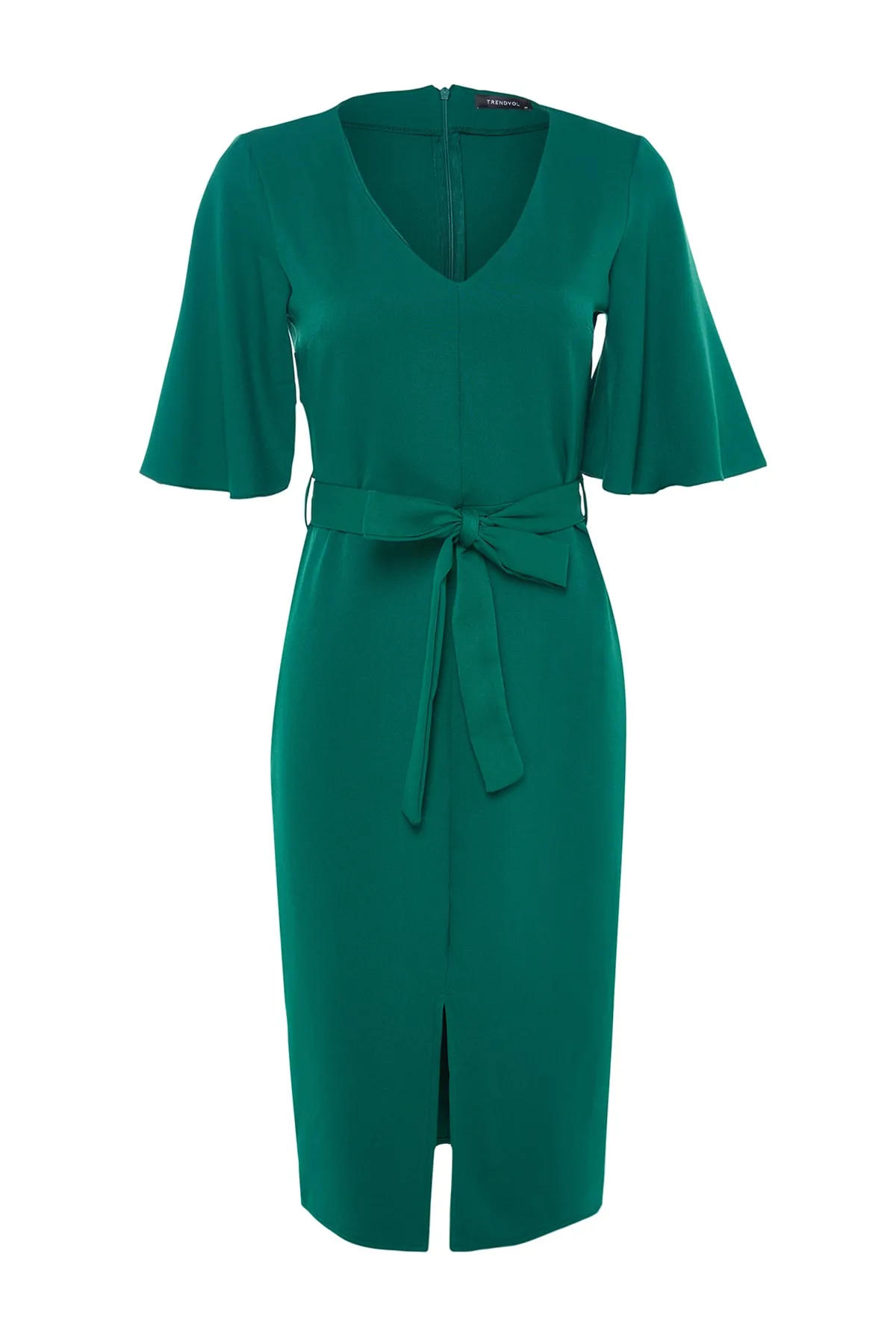 Trendyol Collection  Smaragdgrünes, figurbetontes, gewebtes Midikleid mit Gürtel und Schlitz TOFAW19BB0167