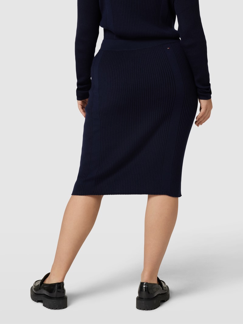 PLUS SIZE Knielanger Rock in Ripp-Optik Modell 'RIBS PENCIL' in marineblau