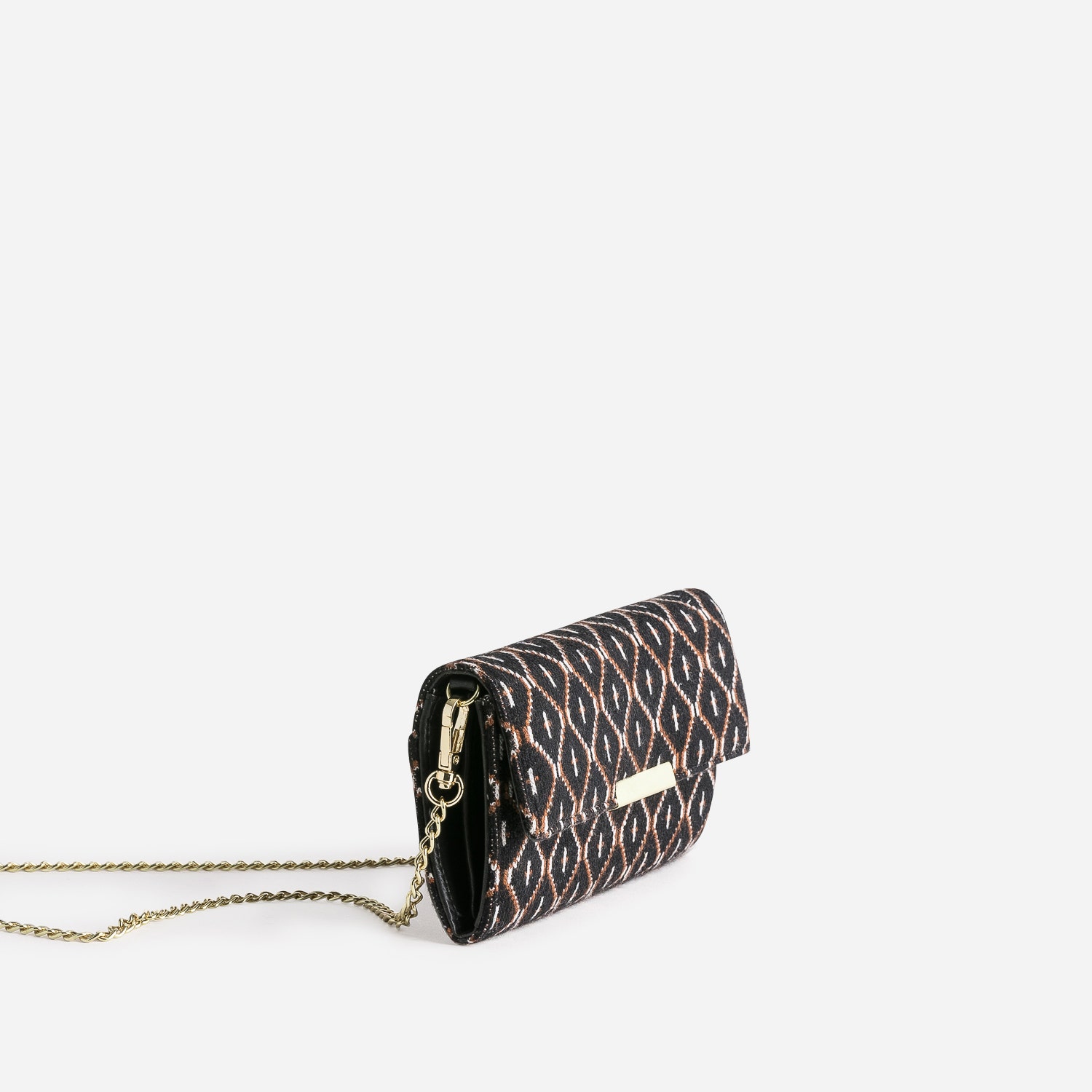 Pochette noire en textile à motif graphique