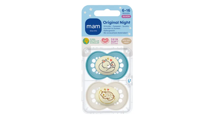 MAM Original Night, Silikon, 6-16 M., 2 Stk., Fuchs/Bär