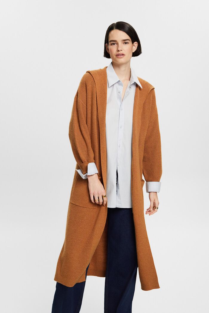 Offener, langer Cardigan mit Kapuze