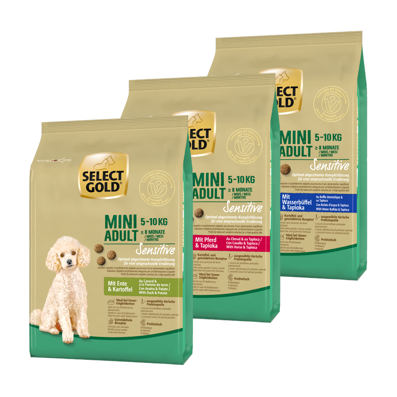 SELECT GOLD Hundetrockenfutter SELECT GOLD Sensitive Adult Mini Probierpaket 3x1kg Probierpaket 2, Mix-Pack