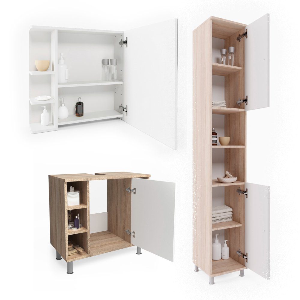 Vicco Badmöbel-Set Badezimmerset FYNN Sonoma Set 3, (3-er Set, 3-St., 3-er Set)