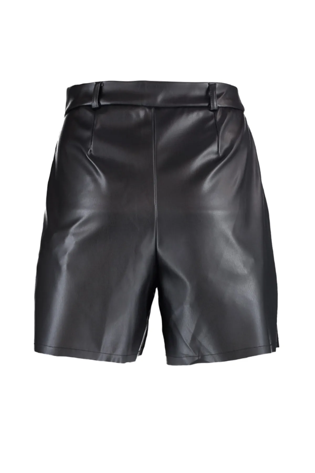 Trendyol Collection  Schwarze gewebte Shorts aus Kunstleder mit Taschen TWOAW21SR0014