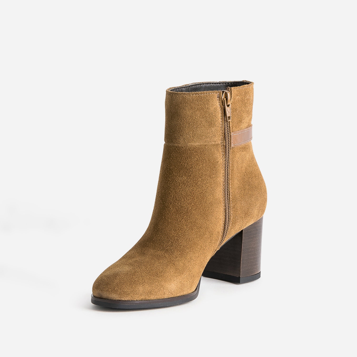 Boots talon camel en cuir velours