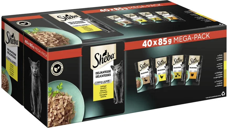 Sheba Katzennassfutter Geflügel in Gelée Mega-Pack 3.4 kg