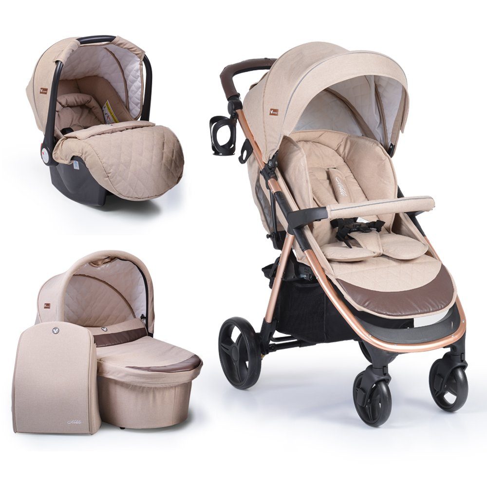 Cangaroo Kombi-Kinderwagen Kombikinderwagen Noble 3 in 1, Babyschale, Babywanne, Sportsitz klappbar