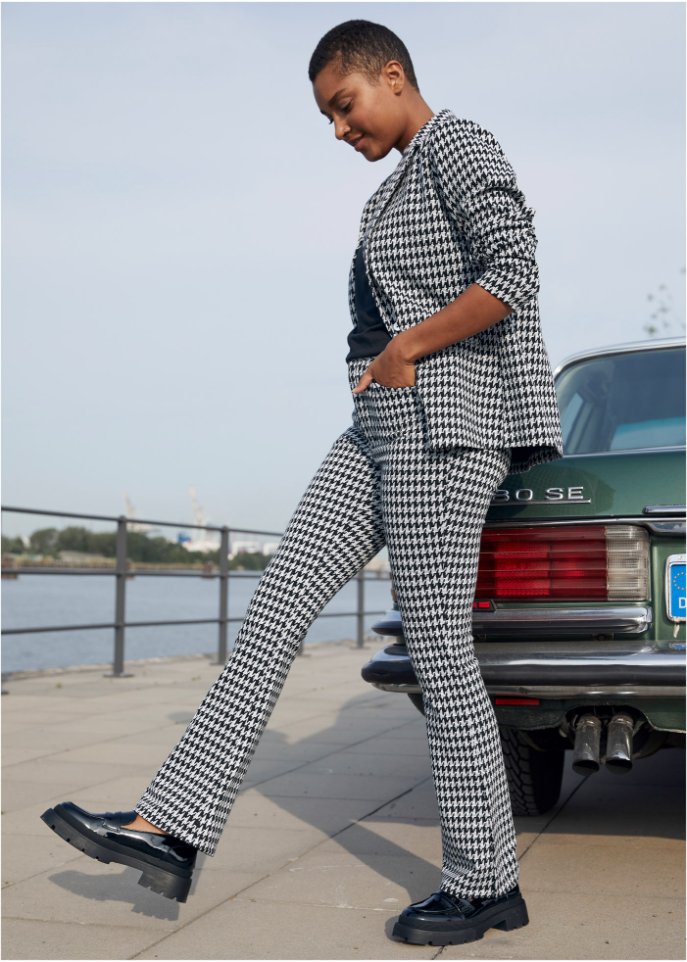 Jacquard Hose mit Schlitz und Hahnentritt-Muster