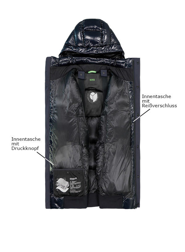 BOSS Green, Daunenjacke Ronnie, Mikrofaser wasserabweisend, dunkelblau