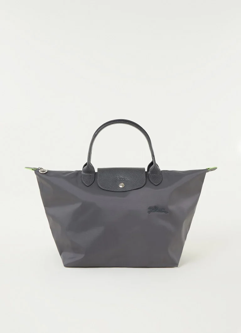 Geantă verde Longchamp Le Pliage, mărimea M, cu detalii din piele.