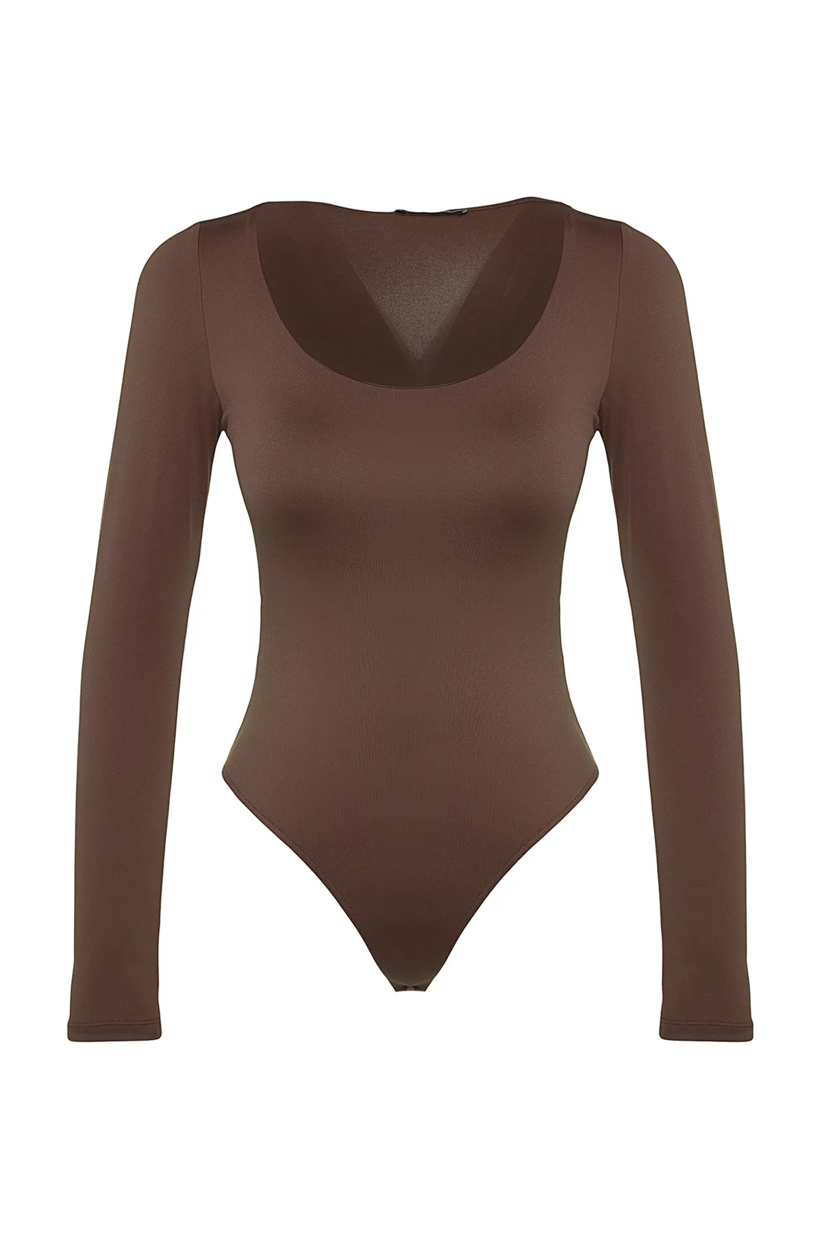 Trendyol Collection  Brauner taillierter/körperbetonter Poolkragen, weicher Stretch-Strickbody mit Druckknopfverschluss TWOAW24BD00031