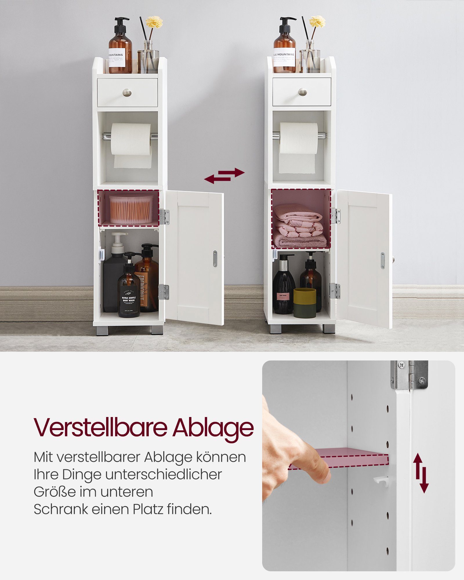 VASAGLE Badkommode Badezimmerschrank, verstellbare Ablage