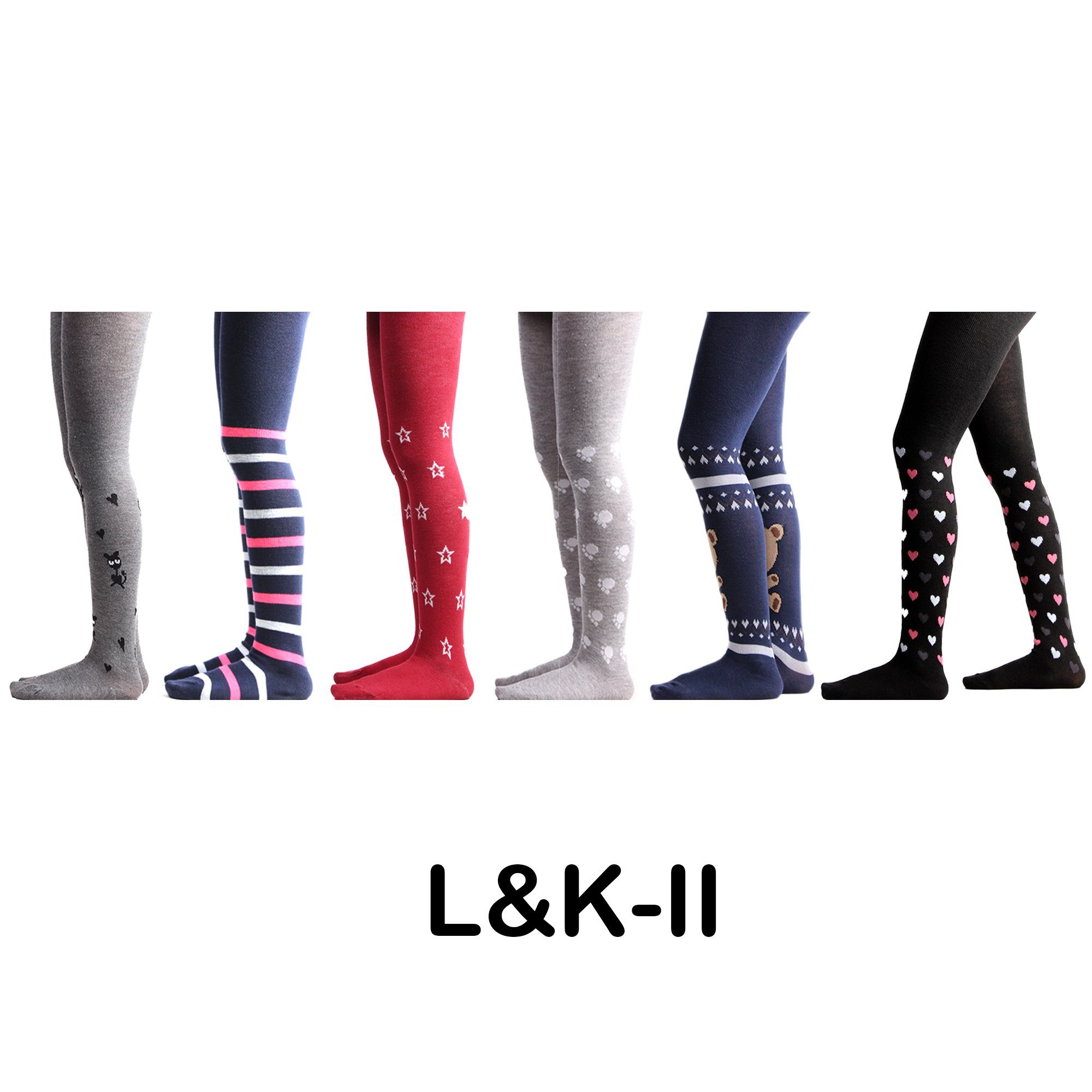 L&K-II Strickstrumpfhose 27256 (6er-Packung) aus Baumwolle mit hübschen Motiven