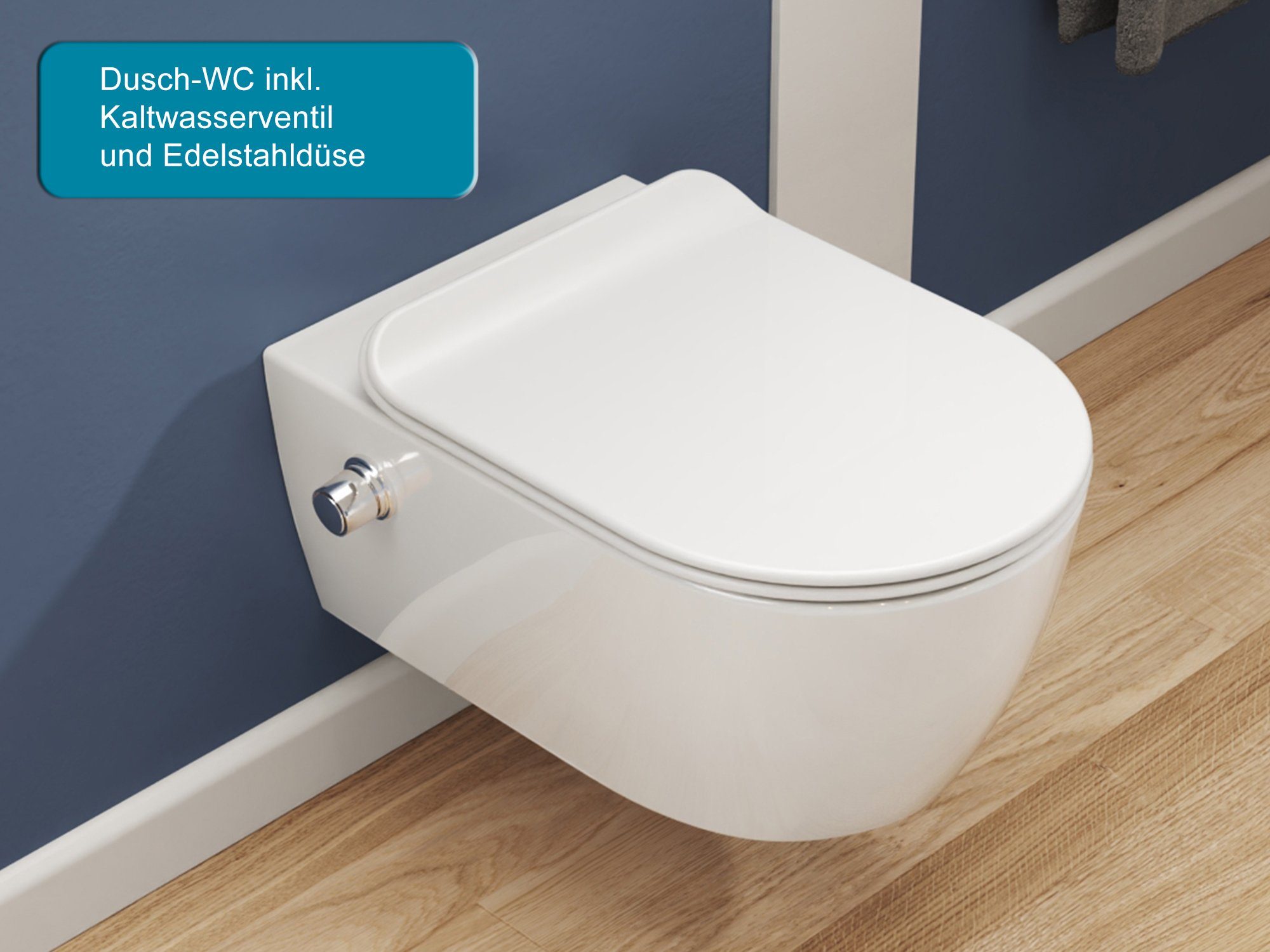 SSWW Dusch-WC SSWW Taharet WC mit Armatur und abnehmbarer Softcl, Wandmontage, WC mit Rand, m. Absenkautomatik